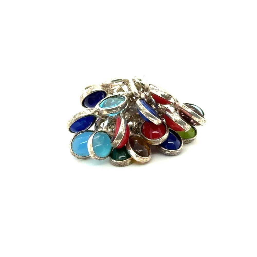 Vintage Sterling Silver 925 Multi Color Gemstone Dangle‎ Cluster Statement Ring